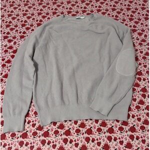 Onia‎ Mens Waffle Knit Cotton Cashmere Crewneck Sweater Grey Elbow Patches L v2